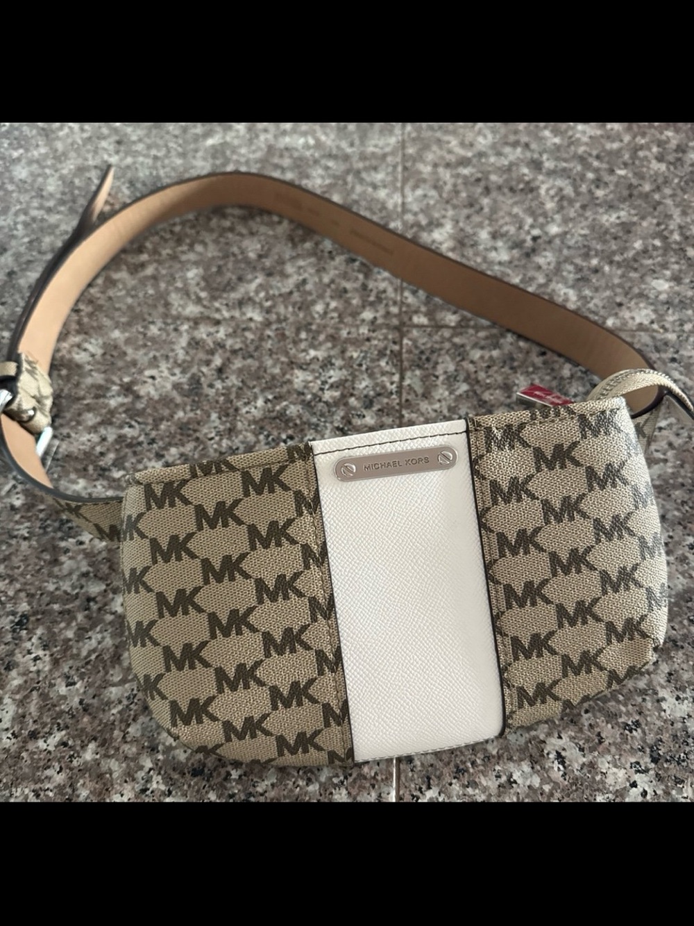 Michael Kors MK Logo Beige and White Fanny Bag